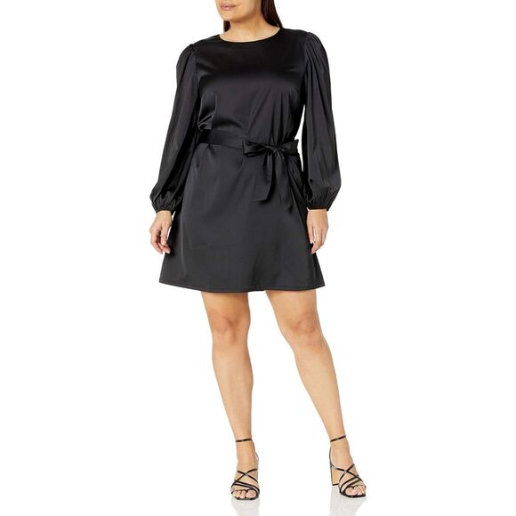 THE DROP @shopdandy Belted Silky Stretch Black Dress, NEW! Size 3X - Picture 1 of 10